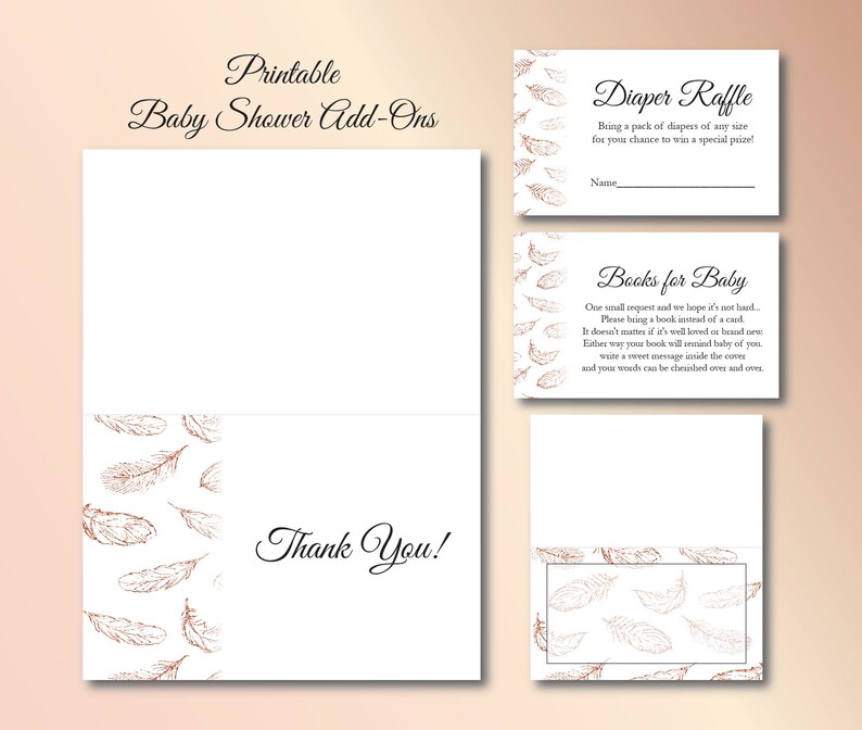 Printable Books for Baby Baby Shower Add-On Editable Diaper Raffle Rose Gold Feathers Thank You Instant Download PDF
