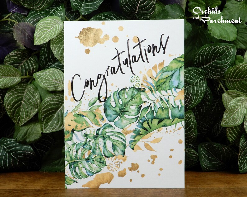 Congratulations Card Gold Tropical Greeting Card Blank Etsy