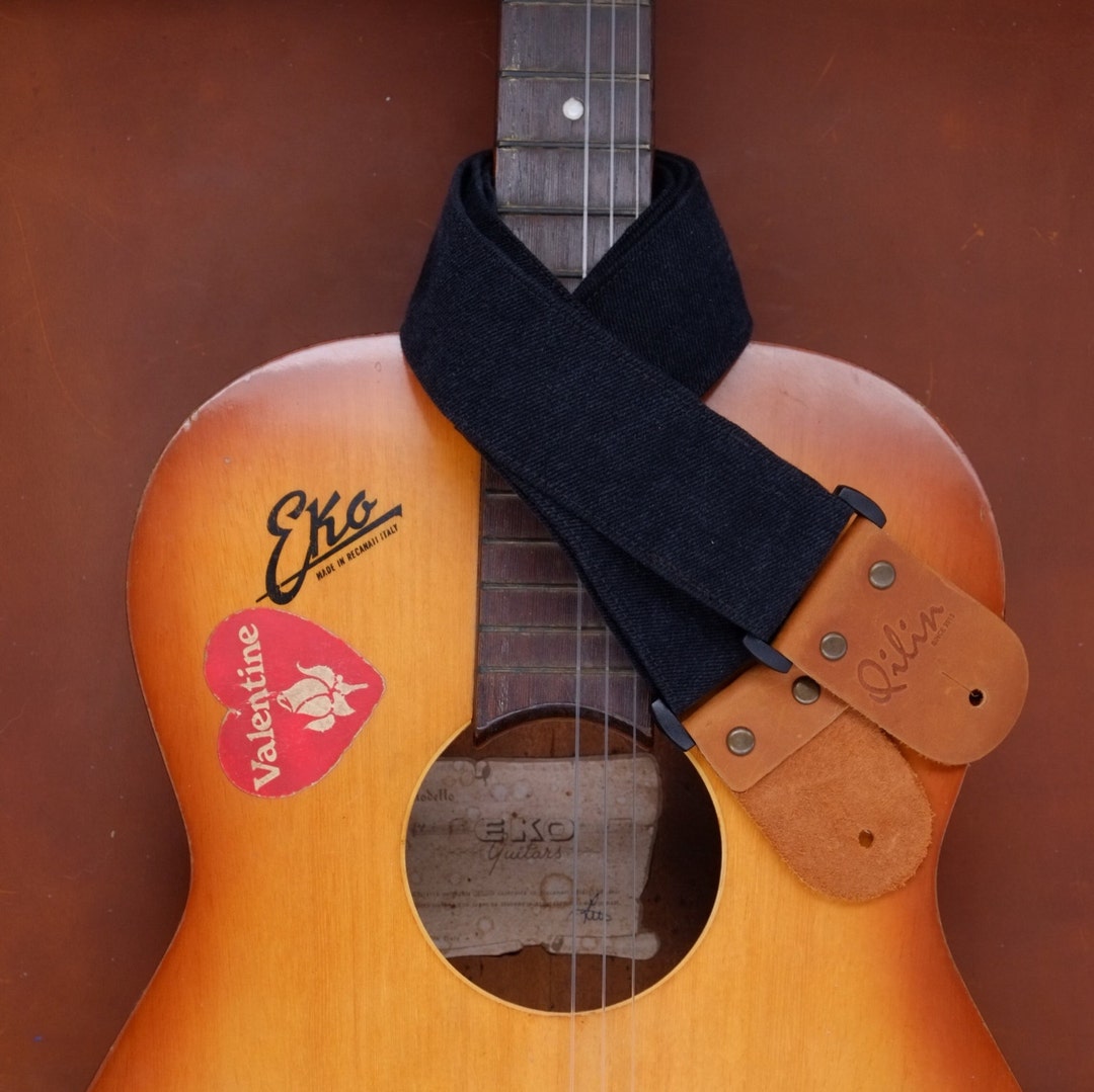 Black Denim Guitar Strap Etsy