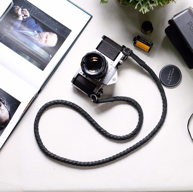 Black Woven Leather Camera strap Etsy