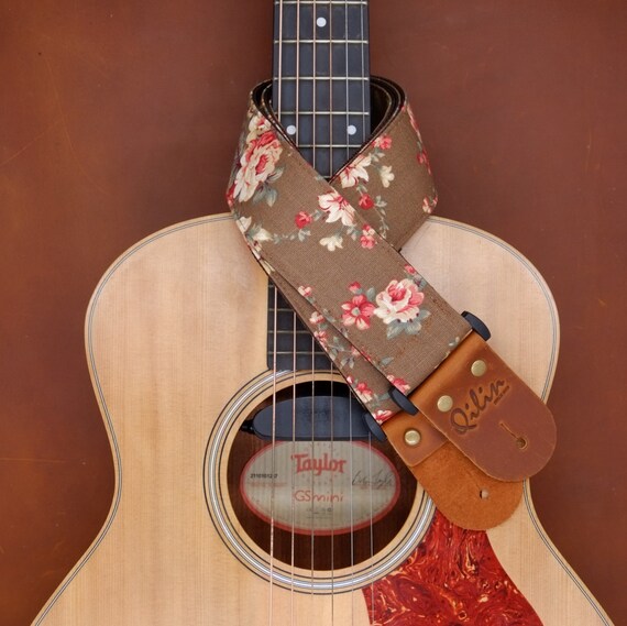 Brown Fabric Flower Guitar Strap Etsy
