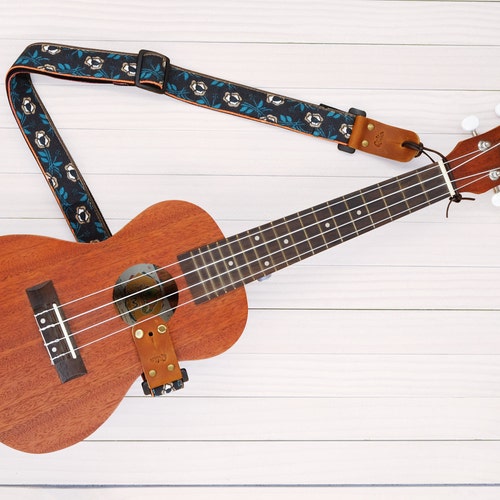 Navy Fabric Flower Ukulele Strap 3in1 Etsy