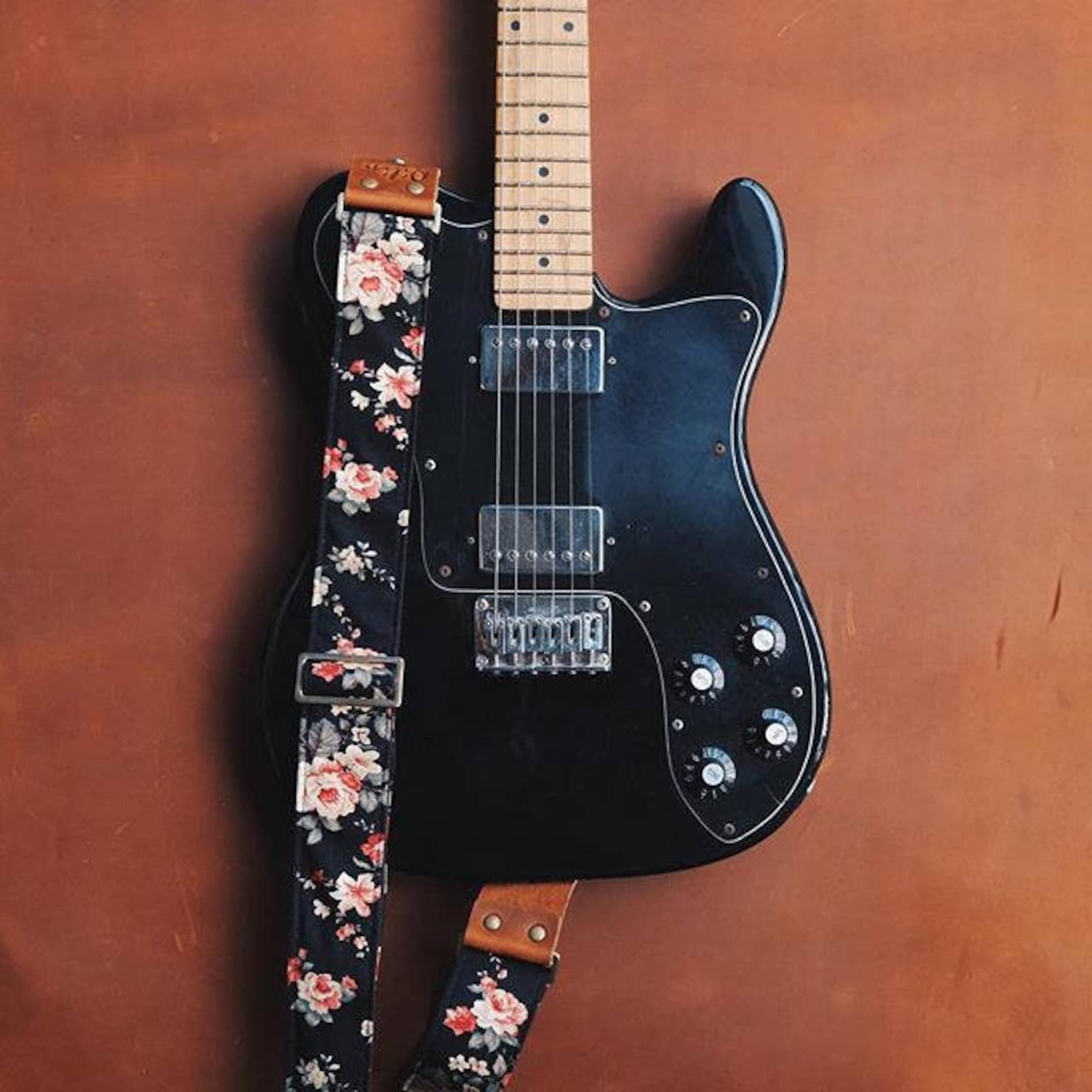 Black Fabric Flower Guitar Strap - Etsy