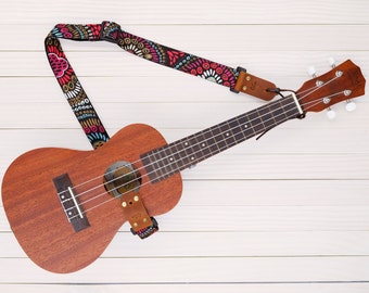 Black Retro Style Ukulele Strap 3in1