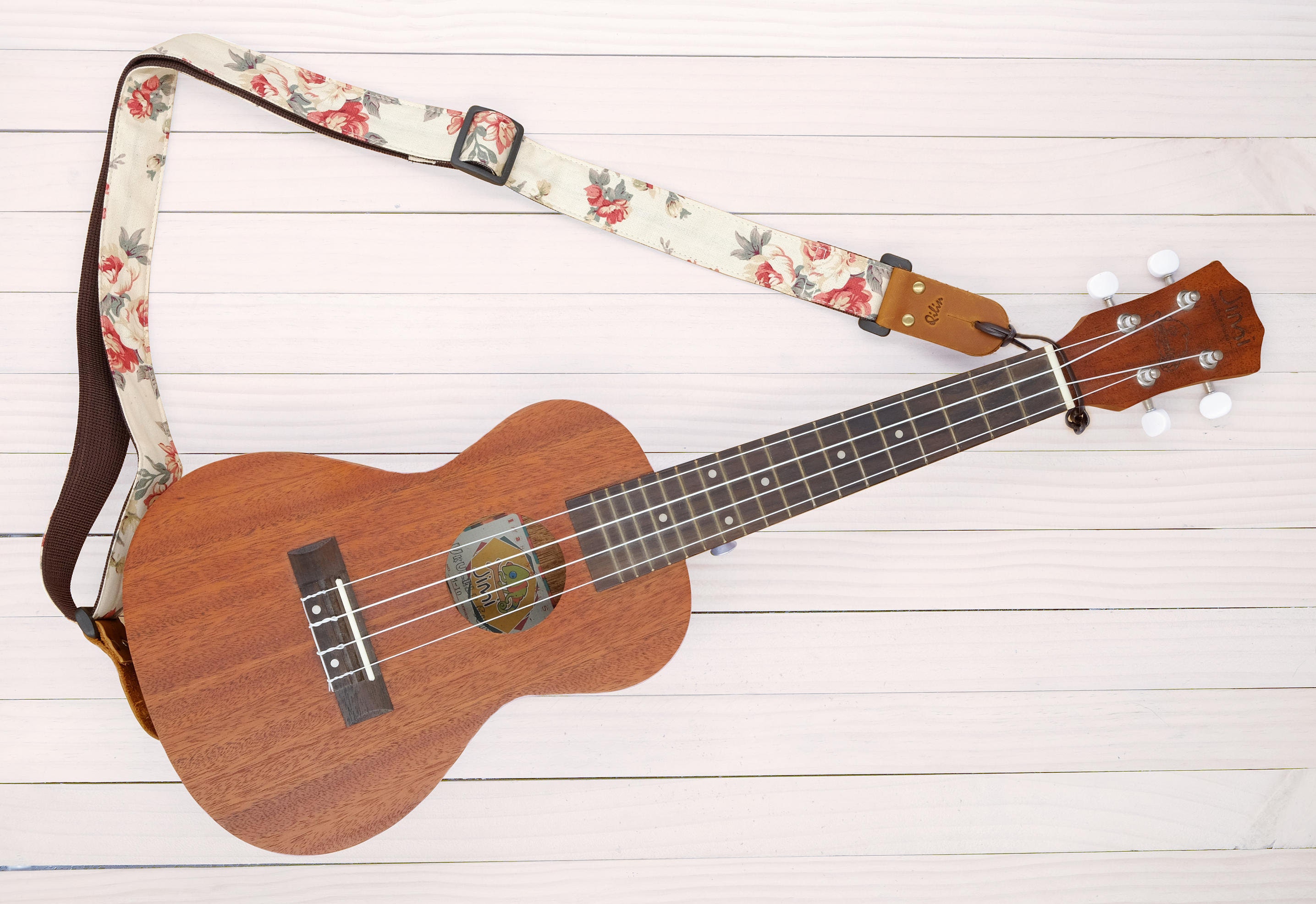 ハンドメイドウクレレ Cream Fabric Flower Ukulele Strap 3in1 - Etsy