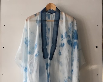 Shibori Indigo Dyed Silk Kimono