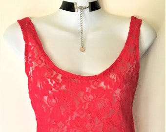 FELINES Red Lace Top Size *8-10 Bust 86cm/34" Short Camisole Singlet Lingerie