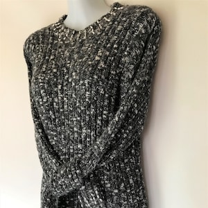 CORTIGIANA EcoCouture Ribbed Knit Jumper Grey & White Size Small Seed Pearl Hand-Embellished Cotton/Angora/Syn Blend