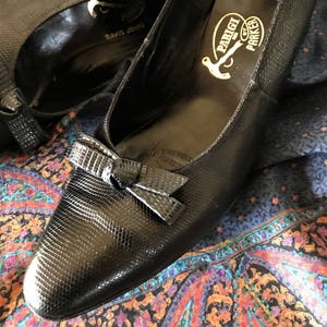 Vintage 50s &quot;Parigi&quot; by Parker Black Faux Lizard Leather Court Shoes Size EU 35 AU/US 4