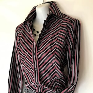 RM WILLIAMS (Aus) Grey Black & Burgundy Striped Cotton Shirt Size 8 AU*(8-10) Semi-Fitted Long Sleeve New/Vintage Deadstock