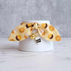Kawaii Donut Print Cat Collar with Cute Coffee Charm - Fancy Cat Collar with Bow and Bell - Perfect Gift for Cat Lovers