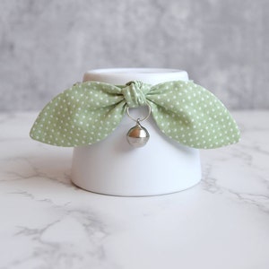 Light Green Polka Dot Bow Cat Collar with Removable Silver Bell - Spring Cat and Kitten Collar with Breakaway Buckle