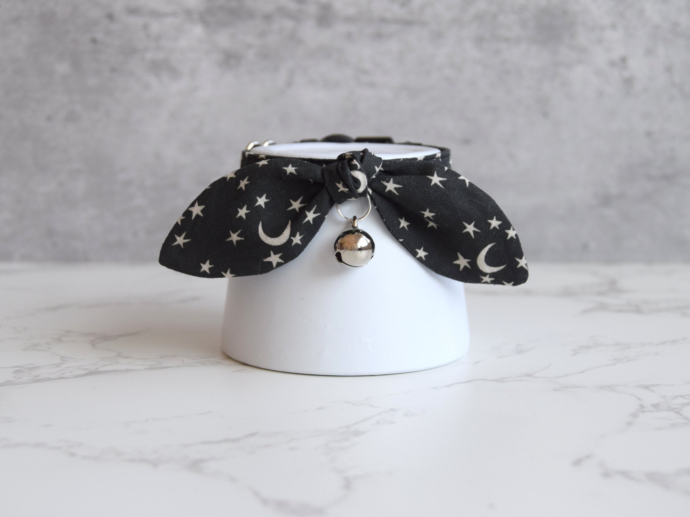 Moon and Stars Gray Cat Collar