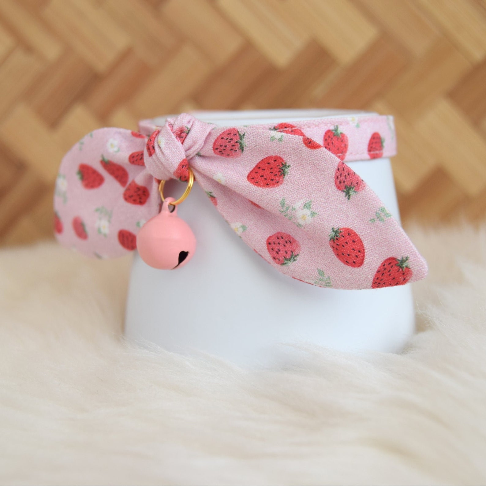 Pink Strawberry Cat Breakaway Collar With Bow and Bell Etsy