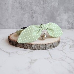 Light Green Polka Dot Bow Cat Collar with Removable Silver Bell Spring Cat and Kitten Collar with Breakaway Buckle image 5