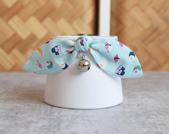 Sushi Cat Collar with Bow - Fun Colorful Breakaway Collar for Cats and Kittens - Soft Cotton Fabric Collar