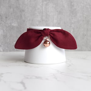 Burgundy Fancy Cat Collar with Rose Gold Bell - Luxury Breakaway Collar with Bow for Cats and Kittens - New Cat Gift