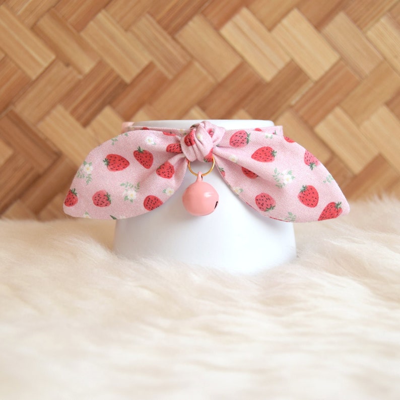 Pink Strawberry Cat Breakaway Collar With Bow and Bell Etsy