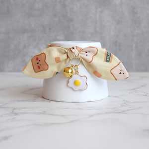 Egg and Toast Breakfast Theme Cat Collar with Charm - Kawaii Cat Collar with Bow and Bell - Cute Cat Gift for Cats