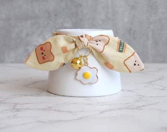 Egg and Toast Breakfast Theme Cat Collar with Charm - Kawaii Cat Collar with Bow and Bell - Cute Cat Gift for Cats