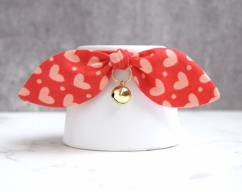 Red Heart Print Valentine's Day Cat Collar with Bow and Removable Bell - Soft Cat Collar for Special Occasions