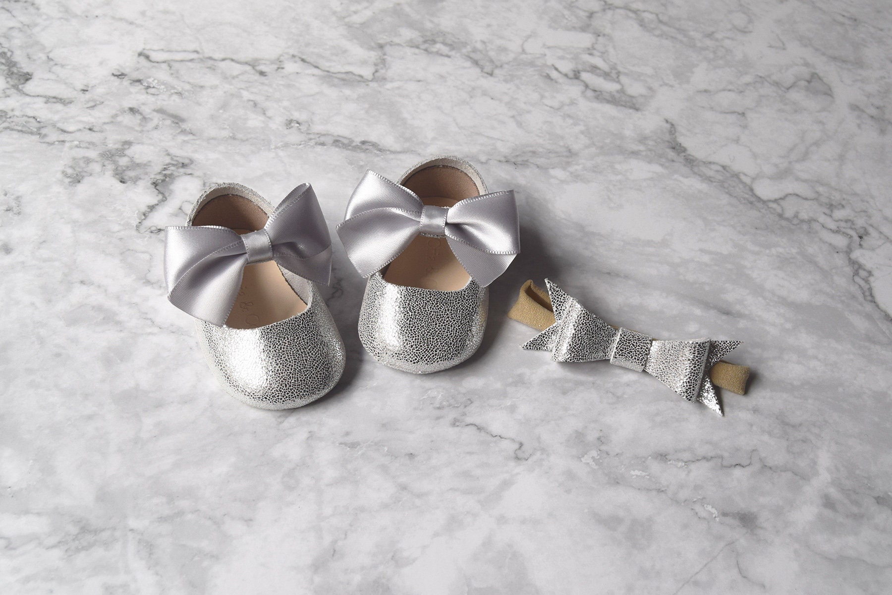 Baby Shower Infant Girl Kids Christening Beige White Satin Lace bow Shoes 0-9m