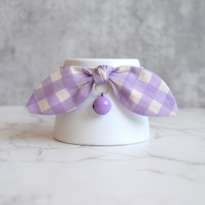 Lavender Plaid Cat Collar with Purple Bell and Bow - Cute Lilac Aesthetic Cat Collar available in Adult Cat and Kitten Sizes