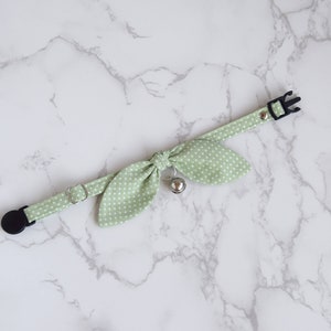 Light Green Polka Dot Bow Cat Collar with Removable Silver Bell Spring Cat and Kitten Collar with Breakaway Buckle image 7