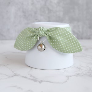 Light Green Polka Dot Bow Cat Collar with Removable Silver Bell Spring Cat and Kitten Collar with Breakaway Buckle image 3