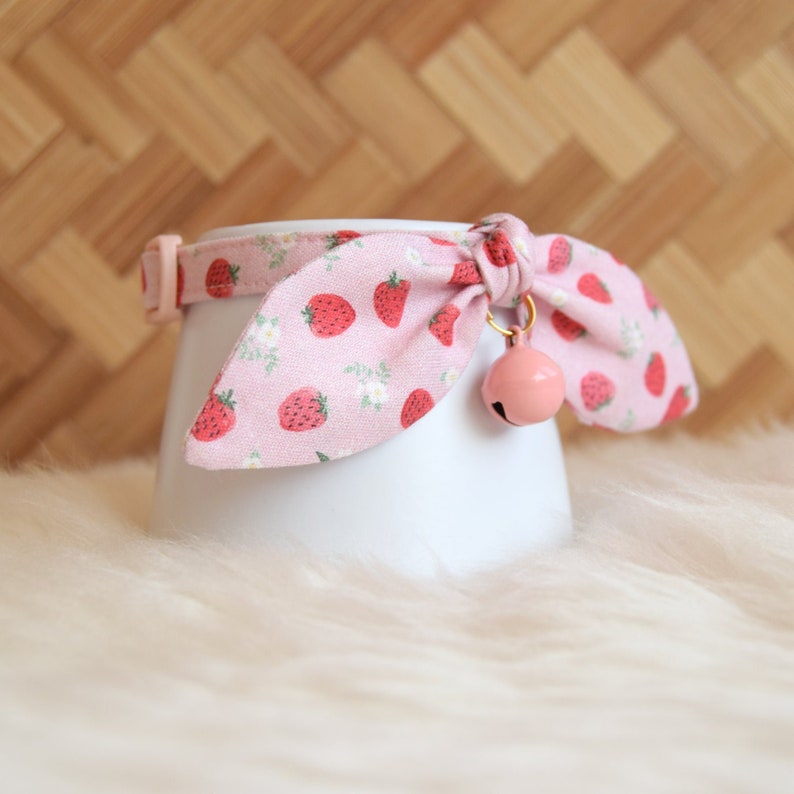 Pink Strawberry Cat Breakaway Collar With Bow and Bell Etsy