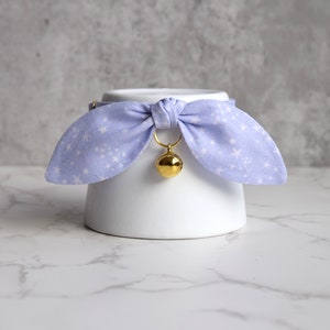 Lavender Cat Collar with Gold bell and Bow - Lilac Purple Breakaway Cat and Kitten Collar with Detachable Bell for Pet Photography