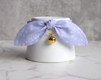 Lavender Cat Collar with Gold bell and Bow - Lilac Purple Breakaway Cat and Kitten Collar with Detachable Bell for Pet Photography