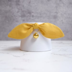 Mustard Yellow Cat Collar with Bow and Bell - Fall Cat Collar with Breakaway Buckle -  GIft for Cat Lovers