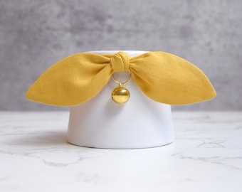 Mustard Yellow Cat Collar with Bow and Bell - Fall Cat Collar with Breakaway Buckle -  GIft for Cat Lovers