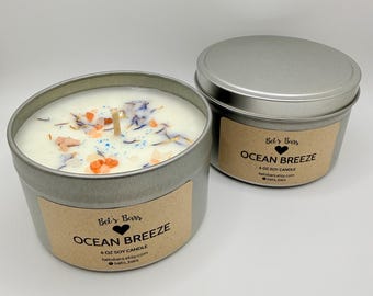 Soy Wax Candles with Botanicals. Clementine. Gardenia. Lavender Sage. Moonflower. Ocean Breeze. Orange Blossom. Sea Salt Orchid.