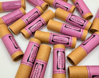 Lavender Rose Lip Balm. Kraft Paper Push Tubes.