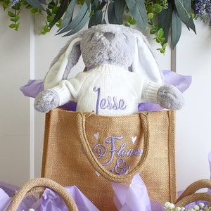 Flower Girl teddy and bag,  Personalised Bunny Teddy Gift, Thank you gift