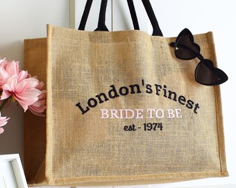 Embroidered Bride to be or Bride Tote bag, Wedding dress shopping bag, Personalised Engagement Gift