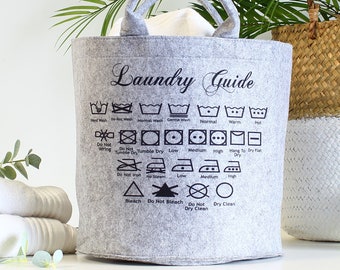 Laundry basket, Storage basket, felt shoe storage, laundry symbols, Utility room, 2 sizes