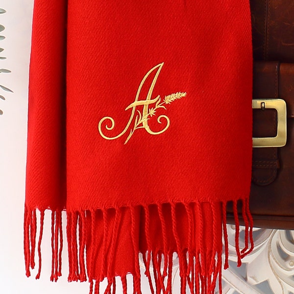 Luxury Initial scarf, Gift for her, Birthday gift with Gift Box option