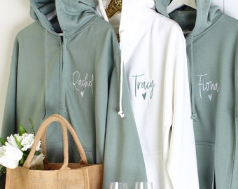 Embroidered Bridesmaid zipped Hoodies, Personalised Bride zipped hoodie