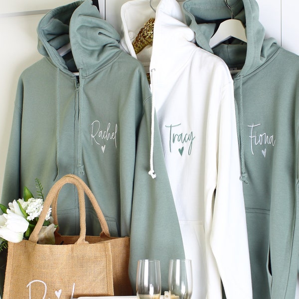 Embroidered Bridesmaid zipped Hoodies, Personalised Bride zipped hoodie