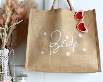 Bride tote bag, Embroidered Bride shopping Bag, Bride wedding bag, Bride Gift