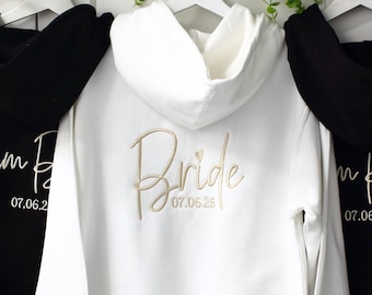 Embroidered Bride zipped Hoodie, Bridesmaid Bride zip up hoodie