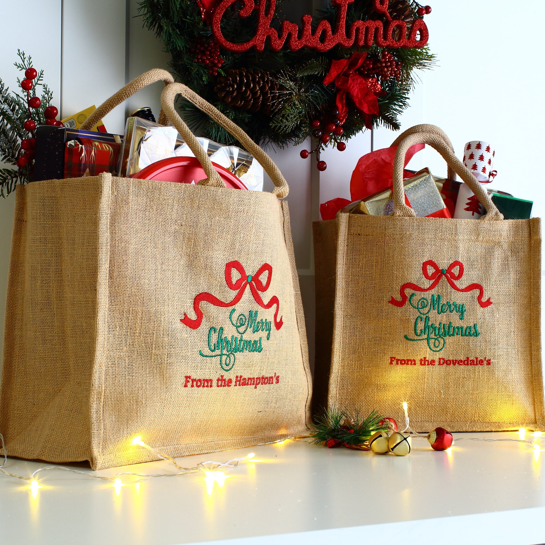 Large christmas jute bags deals