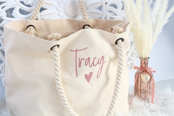 Canvas Tote Bag with Name in Heart - Personalized Brides