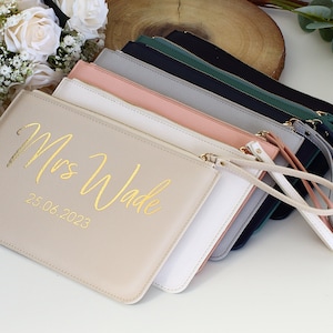 Personalised Mrs Clutch Bag Bride Purse Wedding day accessory Bridesmaid bag handbag pouch image 5