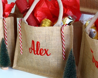 Personalised Christmas gift bag, Embroidered Christmas party bags, Personalised bag