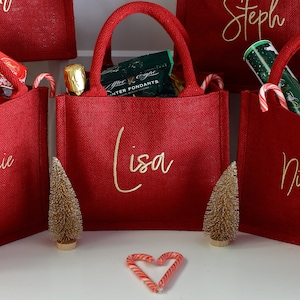 Luxury Embroidered Christmas gift bag, Christmas party bags, Red Gift Bags