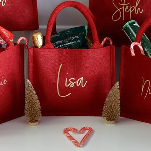 Luxury Embroidered Christmas gift bag, Christmas party bags, Red Gift Bags